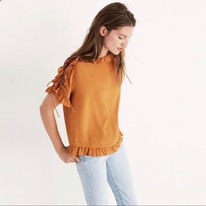 Madewell Silk Ruffled Lace-Up Top- Mustard